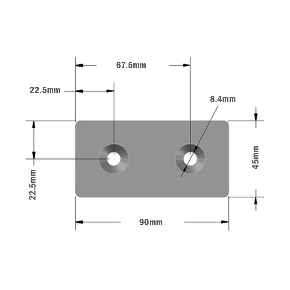 41-180-1SS MODULAR SOLUTIONS TIE PLATE 45MM X 90MM X 6MM<BR>FLUSH FLAT WITH STAINLESS STEEL HARDWARE